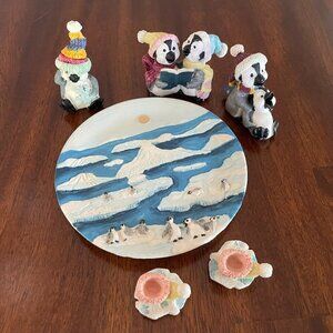Popular Imports Resin Penguin Winter Mini Tea Set 1997 collectible Complete!